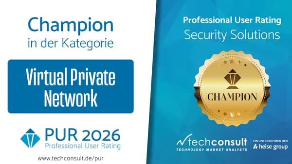 Professional User Rating: Virtual Private Network 2026, vergeben von techconsult (heise group)