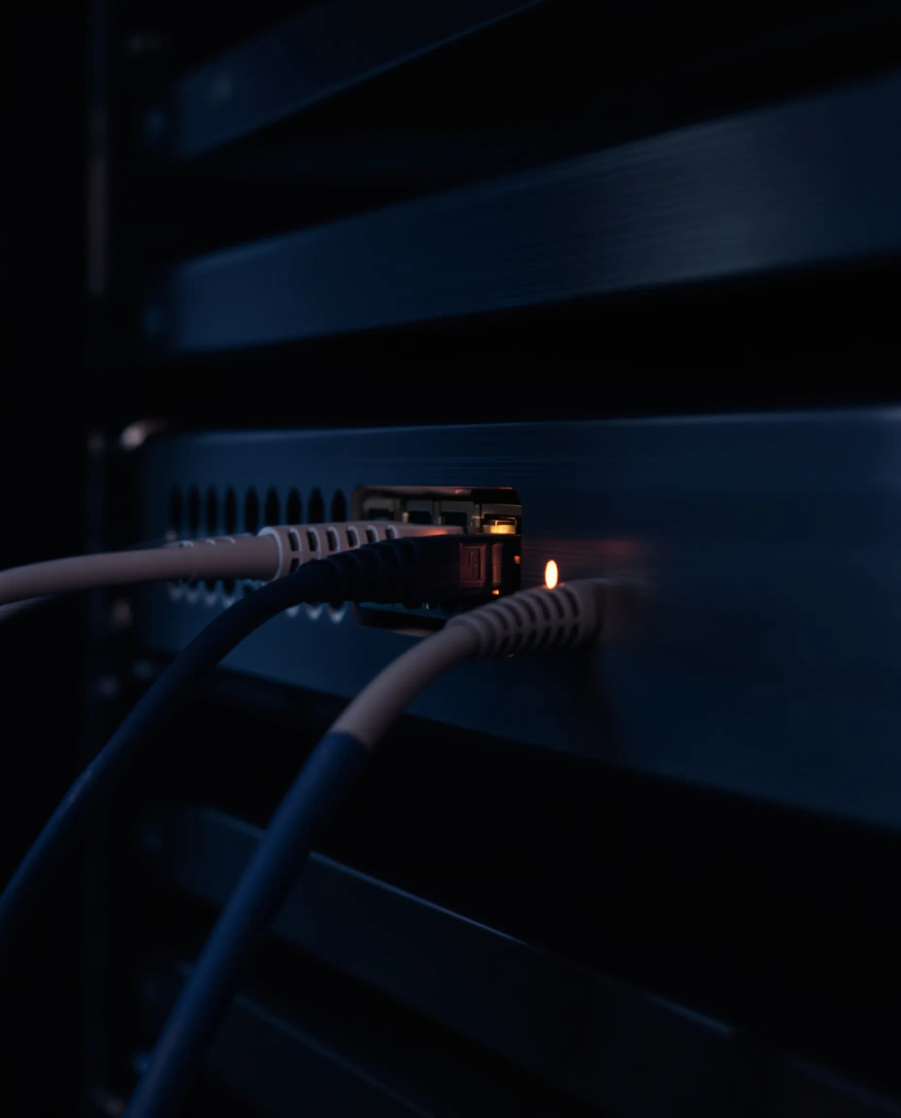 Netzwerk-Sicherheitsgerät im Rack mit gesteckten Kabeln