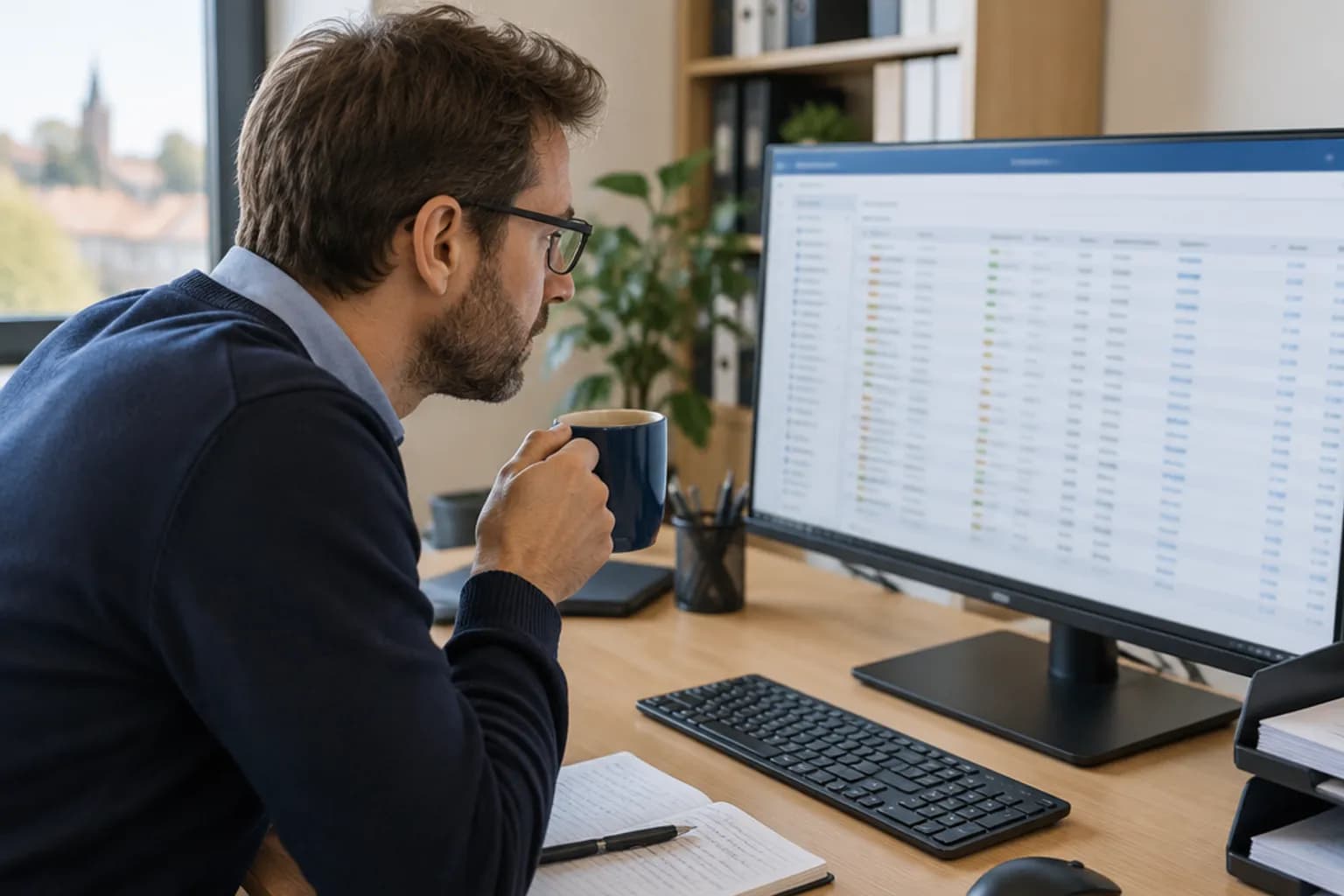 Administrator sieht am Bildschirm eine Übersicht installierter Software und Lizenzen durch