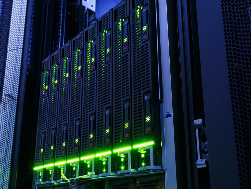 Rack,With,Blade,Behind,Bars,Mainframe,In,The,Data,Center